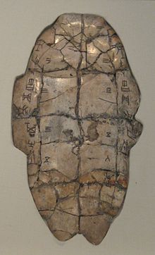 A turtle shell inscribed with primitive Chinese characters