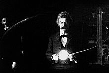 Mark Twain in Tesla's lab, 1894