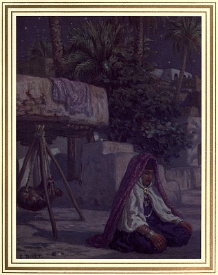 Illustration: Moslem praying on the Terrace-roof of her dwelling.
