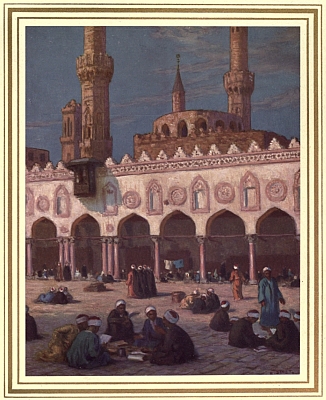 Illustration: Theological Students, in the Courtyard of Al-Azhar,
 the great Cairo Moslem University.