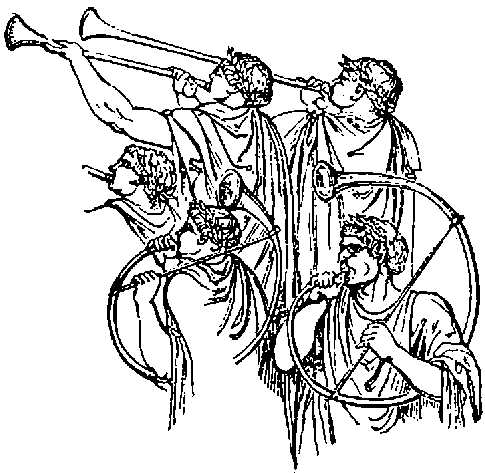 Soldiers blowing Tubae and Cornua. (From Column of Trajan.)