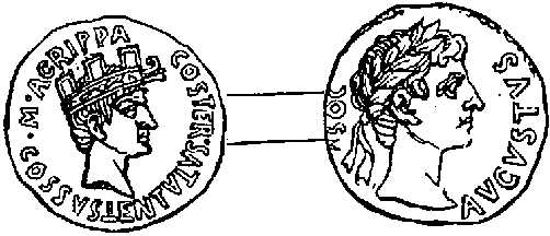 Gold coin of Agrippa, with head of Augustus.