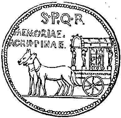 Medal of Agrippina, showing the Carpentum, or chariot, in which the Roman ladies were accustomed to ride.